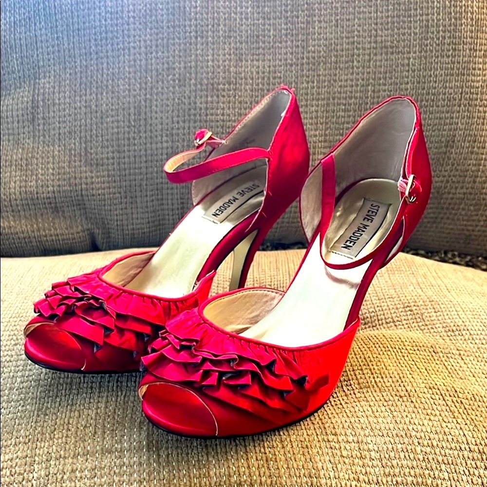 Steve Madden Red Stiletto Heels with Romantic Ruffle Details